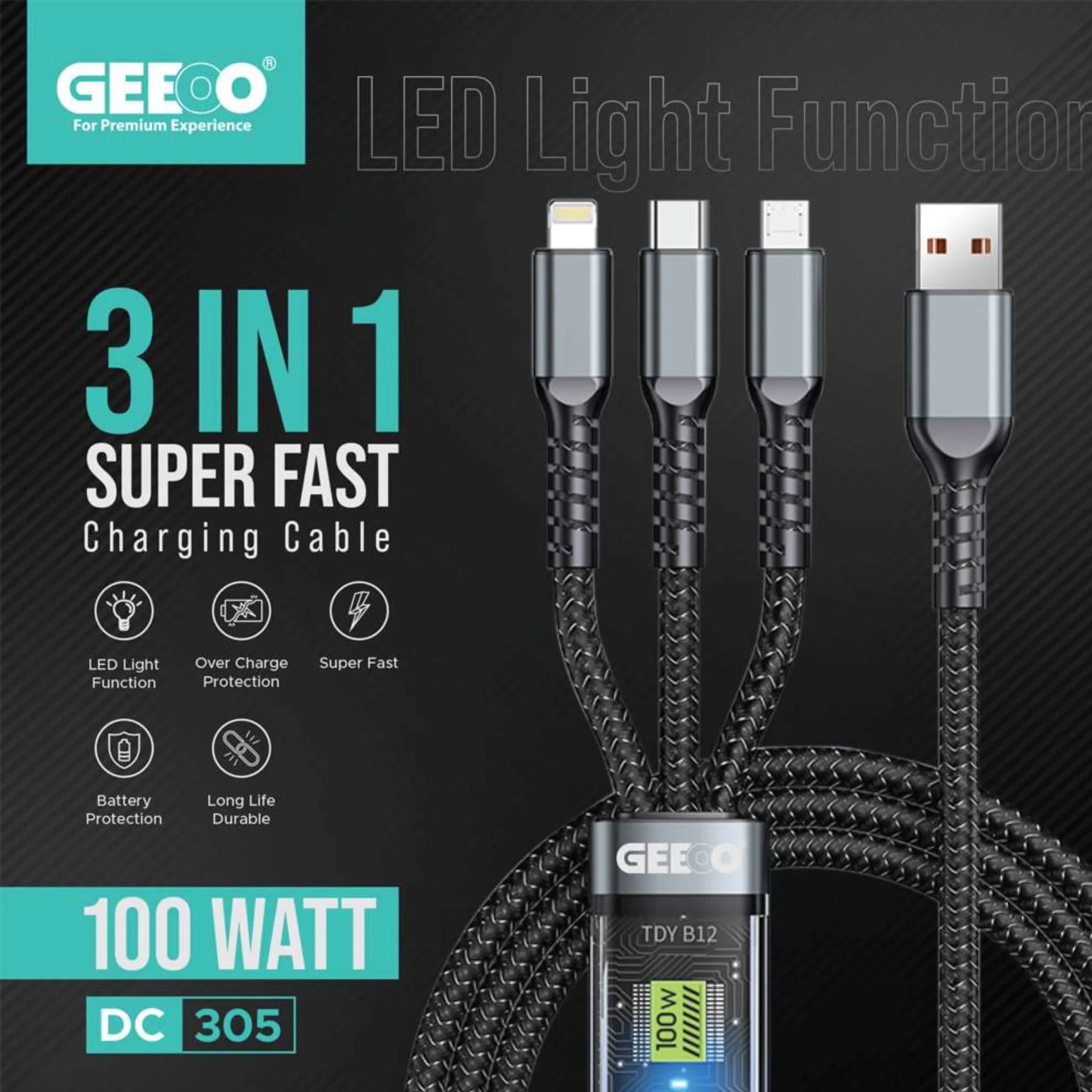 GEEOO DC305 SUPER FAST 3-IN-1 CHARGING CABLE 1 61 scaled
