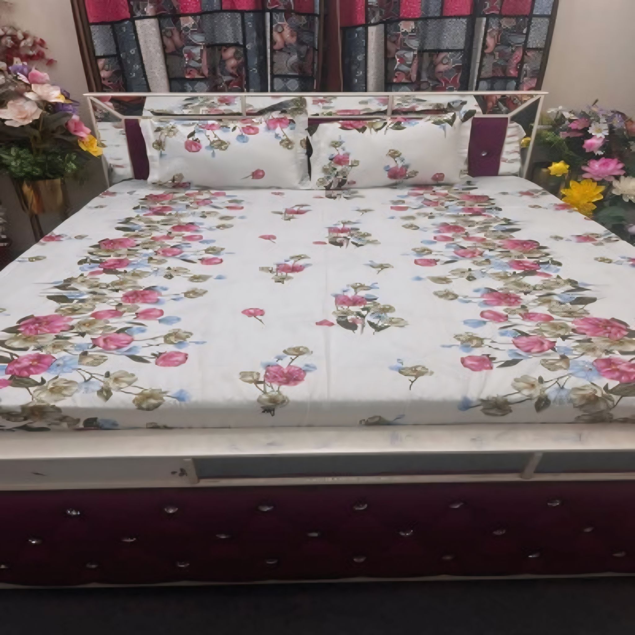 King size cotton bed sheet with matching pillow covers Design Random online store