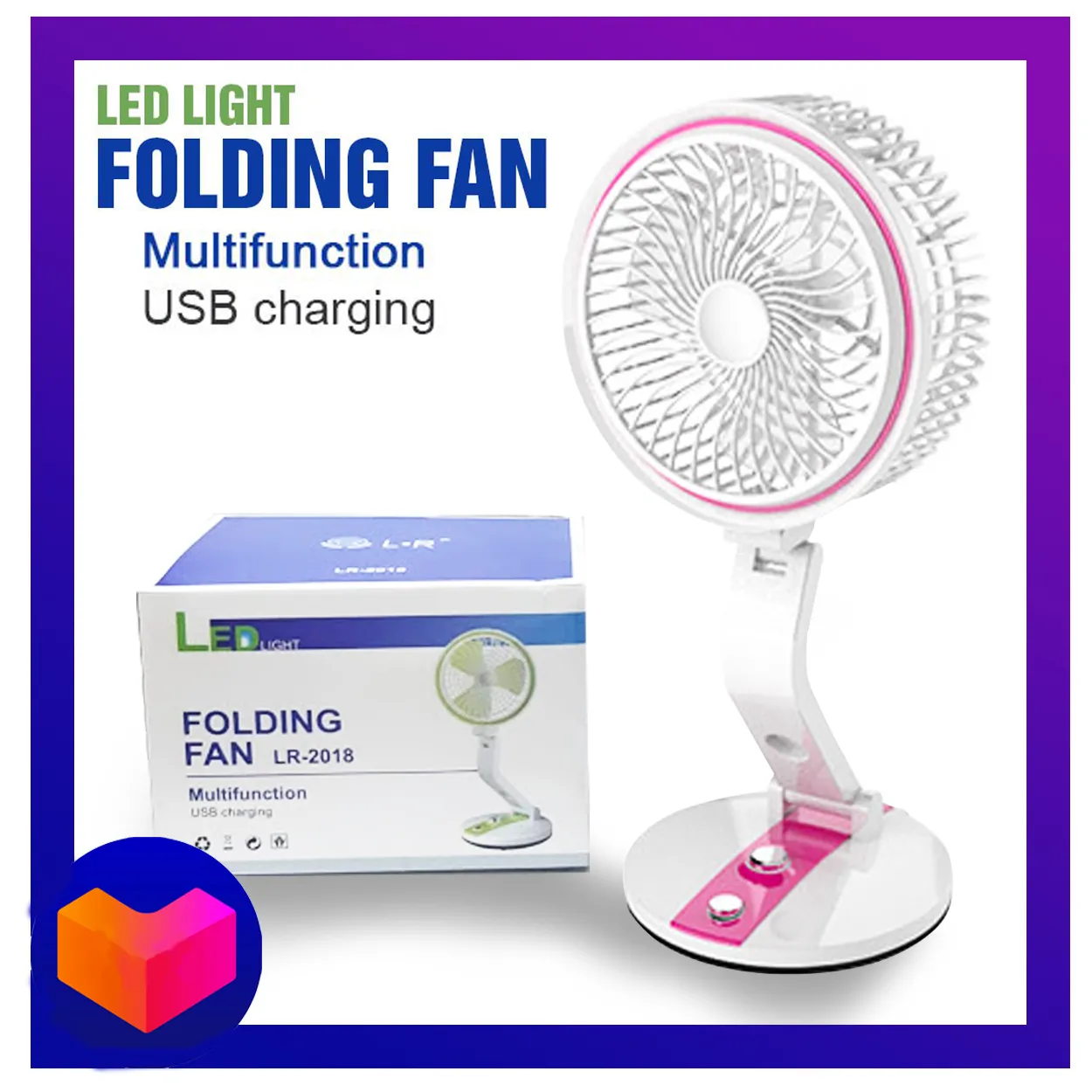 Rechargeable Folding Protable Fan With LED Light And USB Charging port online price